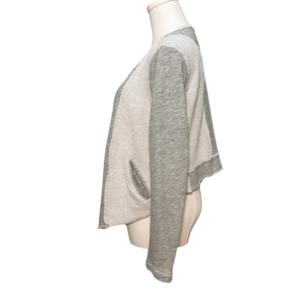 Aqua Brand Gray Sweatshirt Waterfall Long Sleeve Cropped Cardigan Small Pockets - Picture 2 of 6